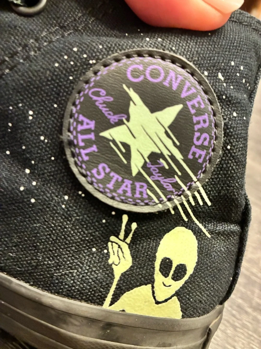 🛸 Converse All Star Alien UFO High Top Sneakers Youth Size 2 Black Halloween